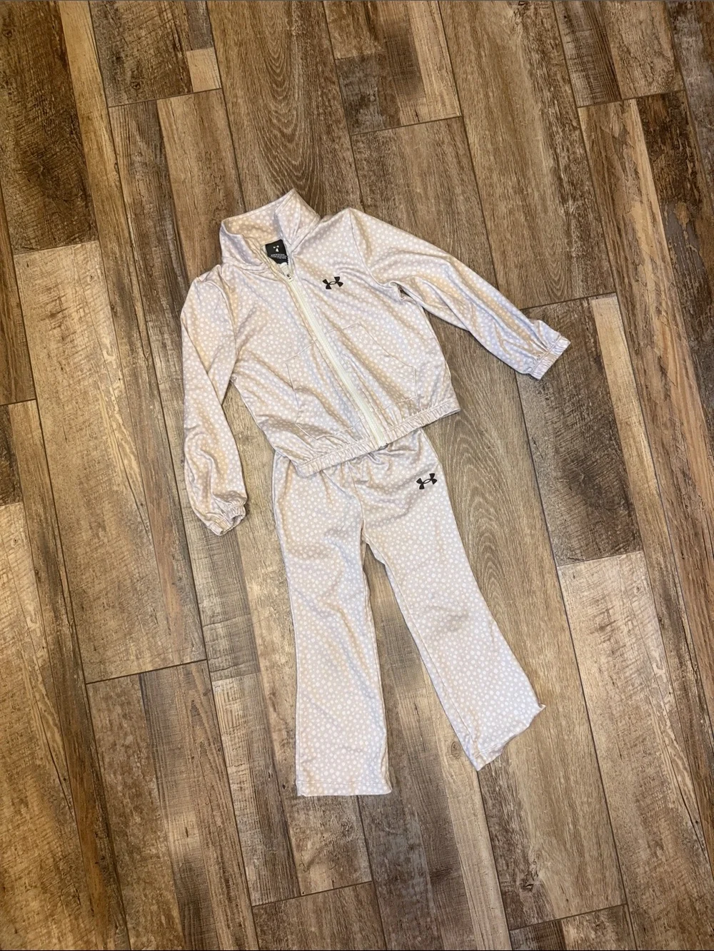 Under Armour Girls White Polka Dot Zip Jacket & Pants Pajama Set